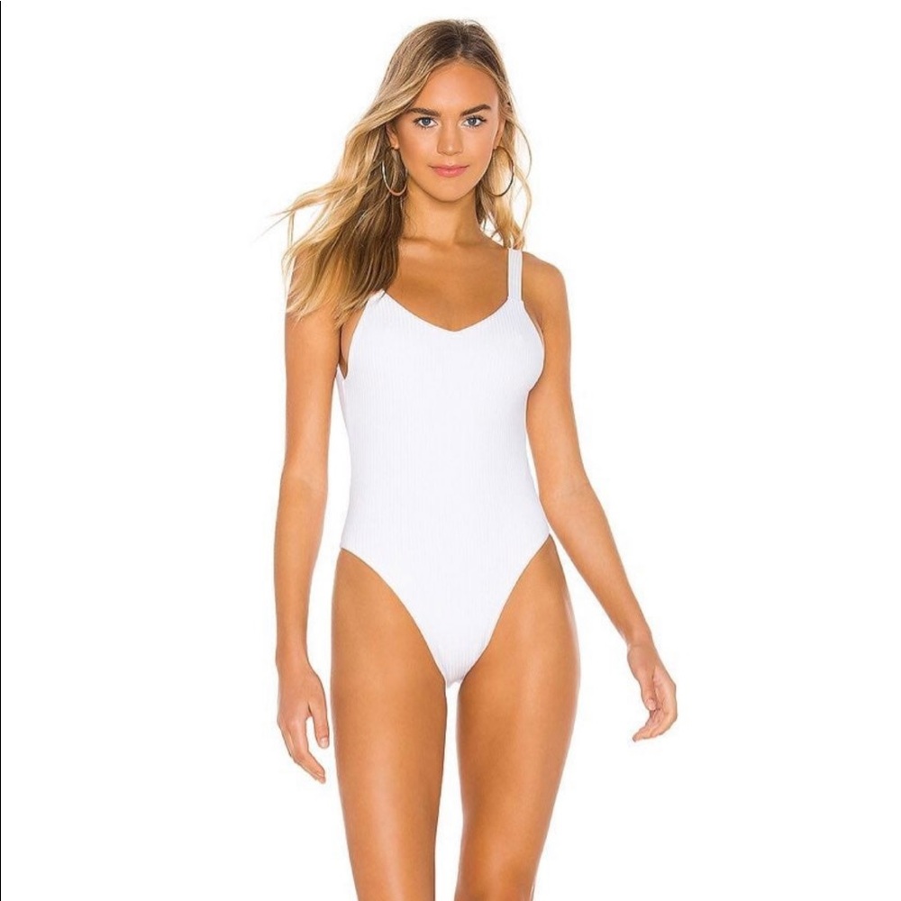 Revolve Vitamin A White Ribbed One-Piece Swimsuit